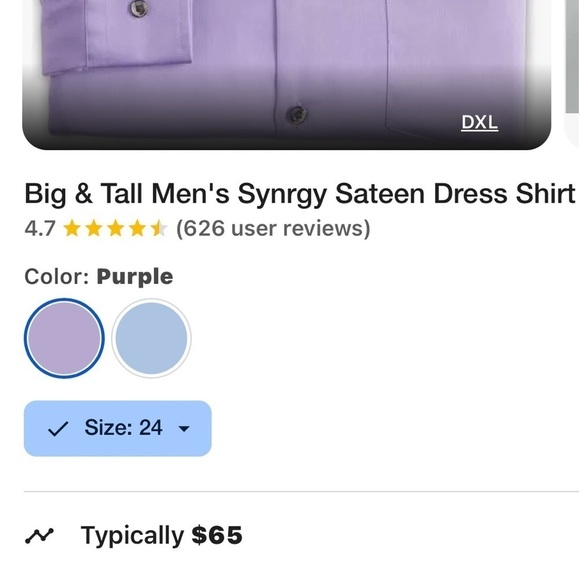 DXL Big & Tall Non-Iron Sateen Button-Up Dress Shirt English Lilac sz 24 Easter - Picture 2 of 7